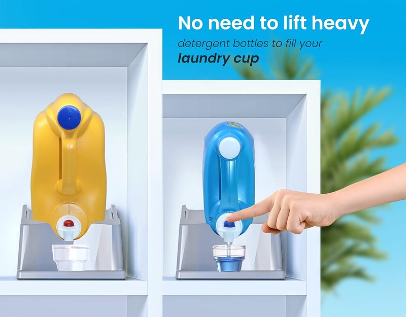 Skywin TidyFriend 2 Pack Liquid Laundry Detergent Holder Stand with Drip Tray & Rubber-Grip Feet, Stand for Laundry Room Organization and Storage, Fabric Softener Dispenser with Cup Holder (Grey) - Image 3